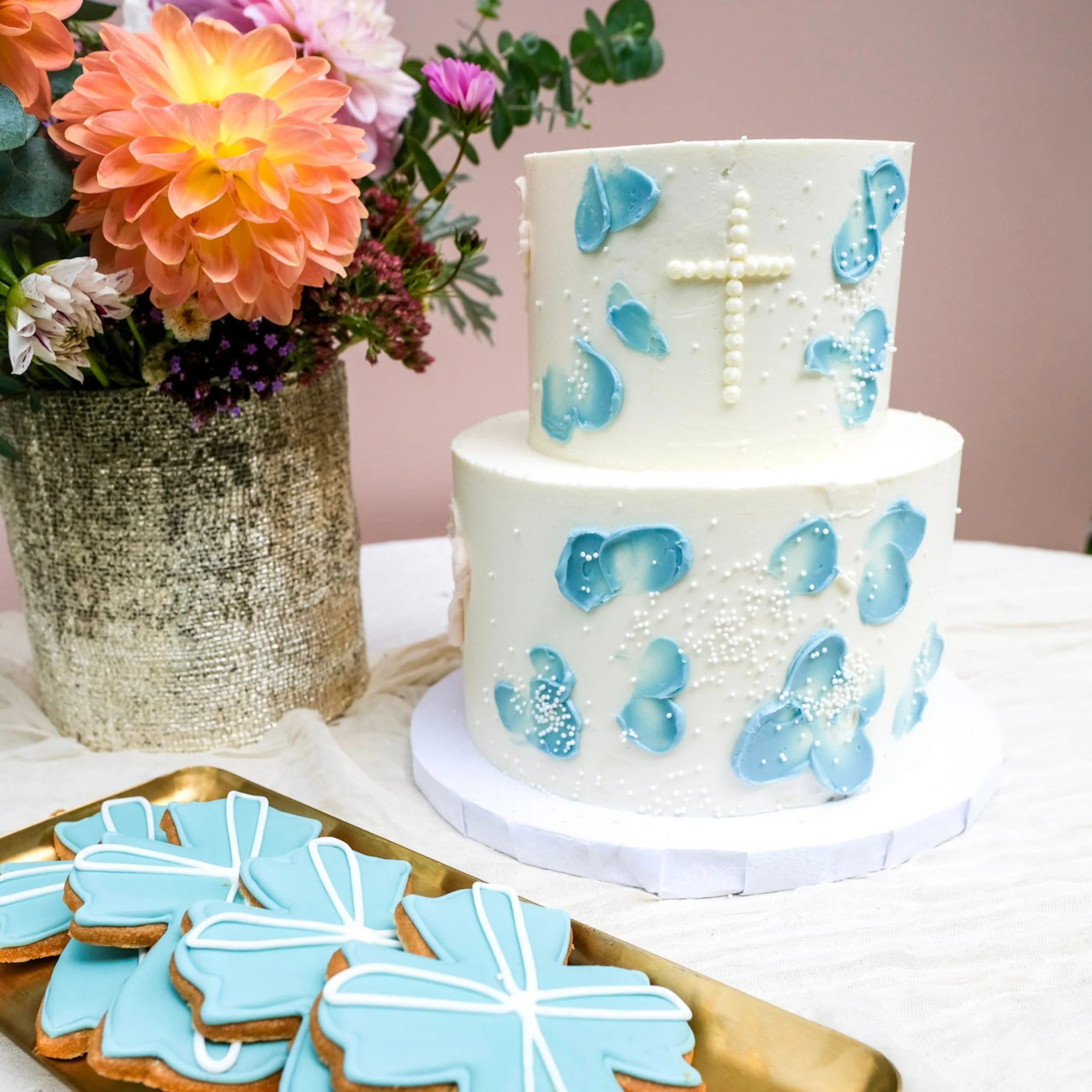 Blue Flower Baptism Cake - Image 3