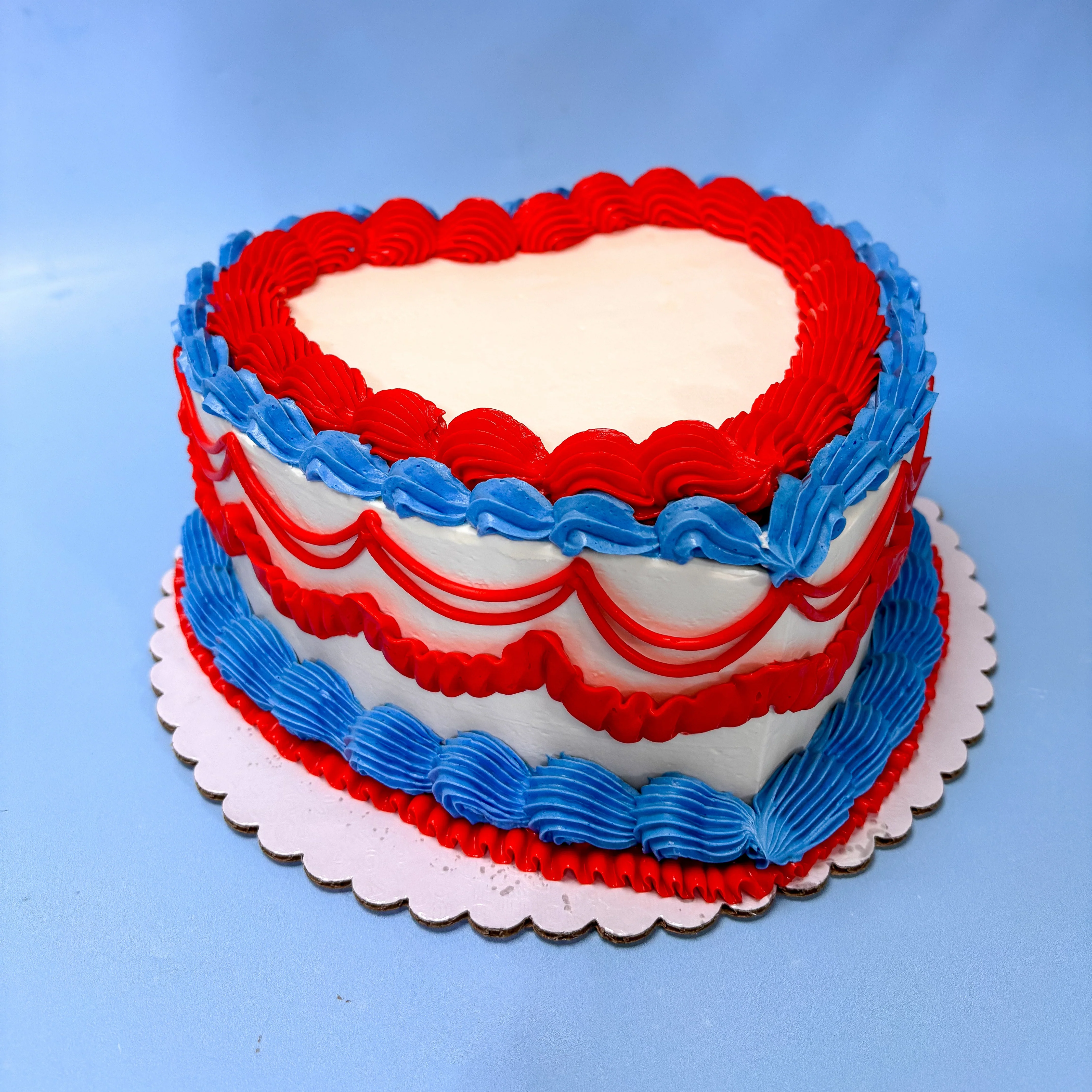 Red, White and Blue Beyonce Cowboy Carter Vintage Style Ornate Heart Cake - Image 3